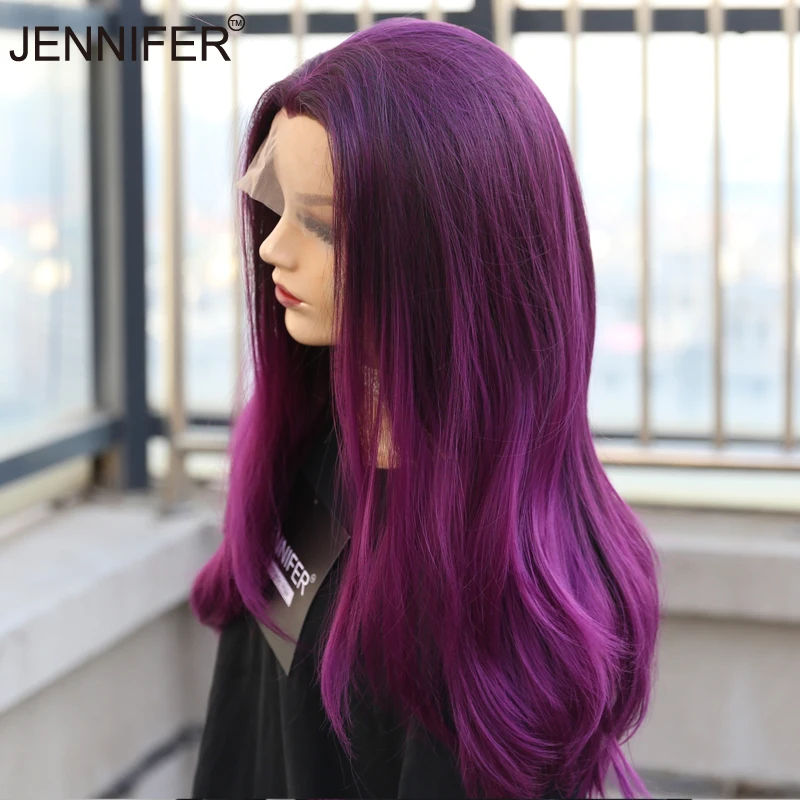 Synthetic Wigs For Women Long Straight Lace Front Wig Purple Red Brown 3Color Heat Resistant Fiber Natural Looking Wig COSPLAY