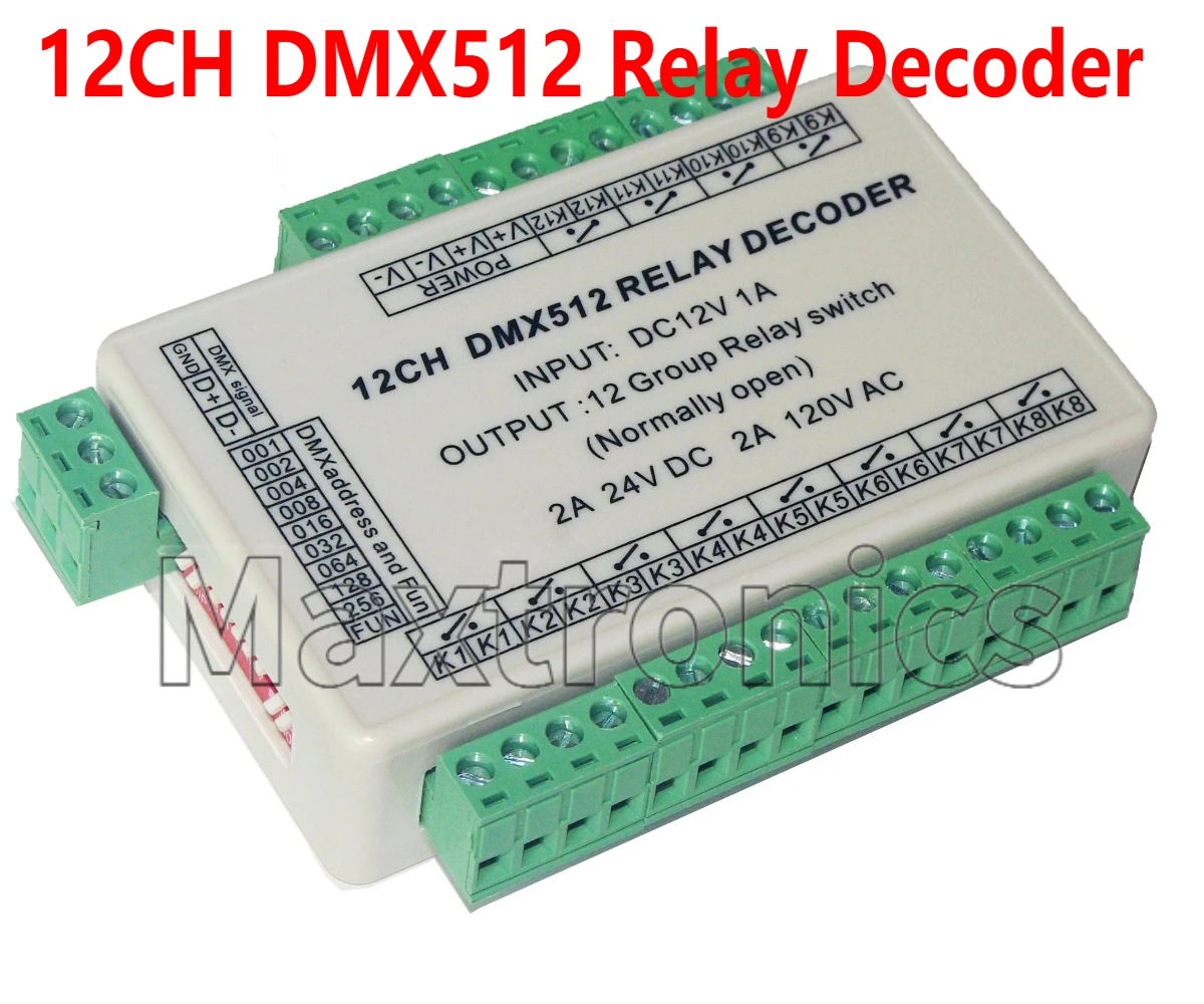 DC12V 12CH DMX512 Relay Decoder 12 Way Group Relay Switch 12 Channel 12ch*10A/ 12ch*2A Switch Dimmer for LED DMX-RELAY-12CH-10A