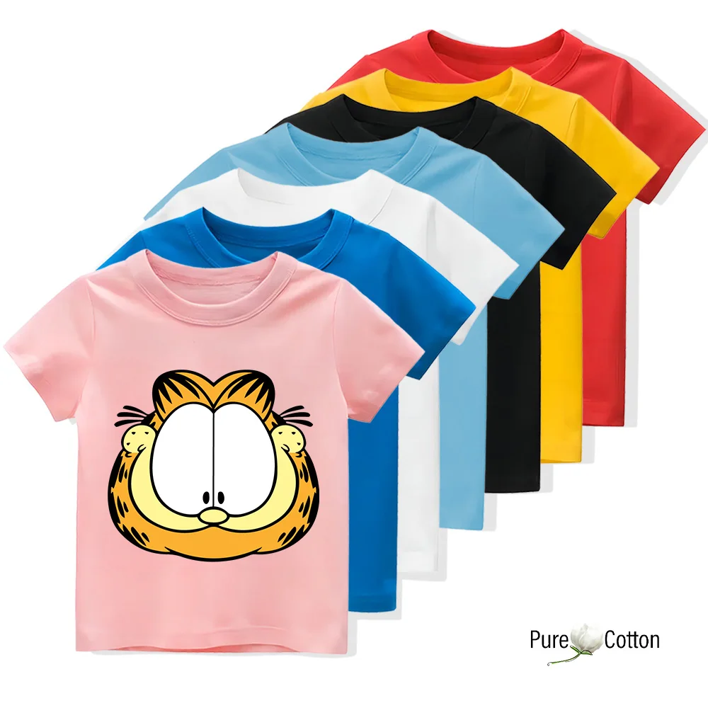 Funny and funny Garfield Emoticon print Cool top for children Essential Summer wardrobe items for children Keep cool Pure cotton