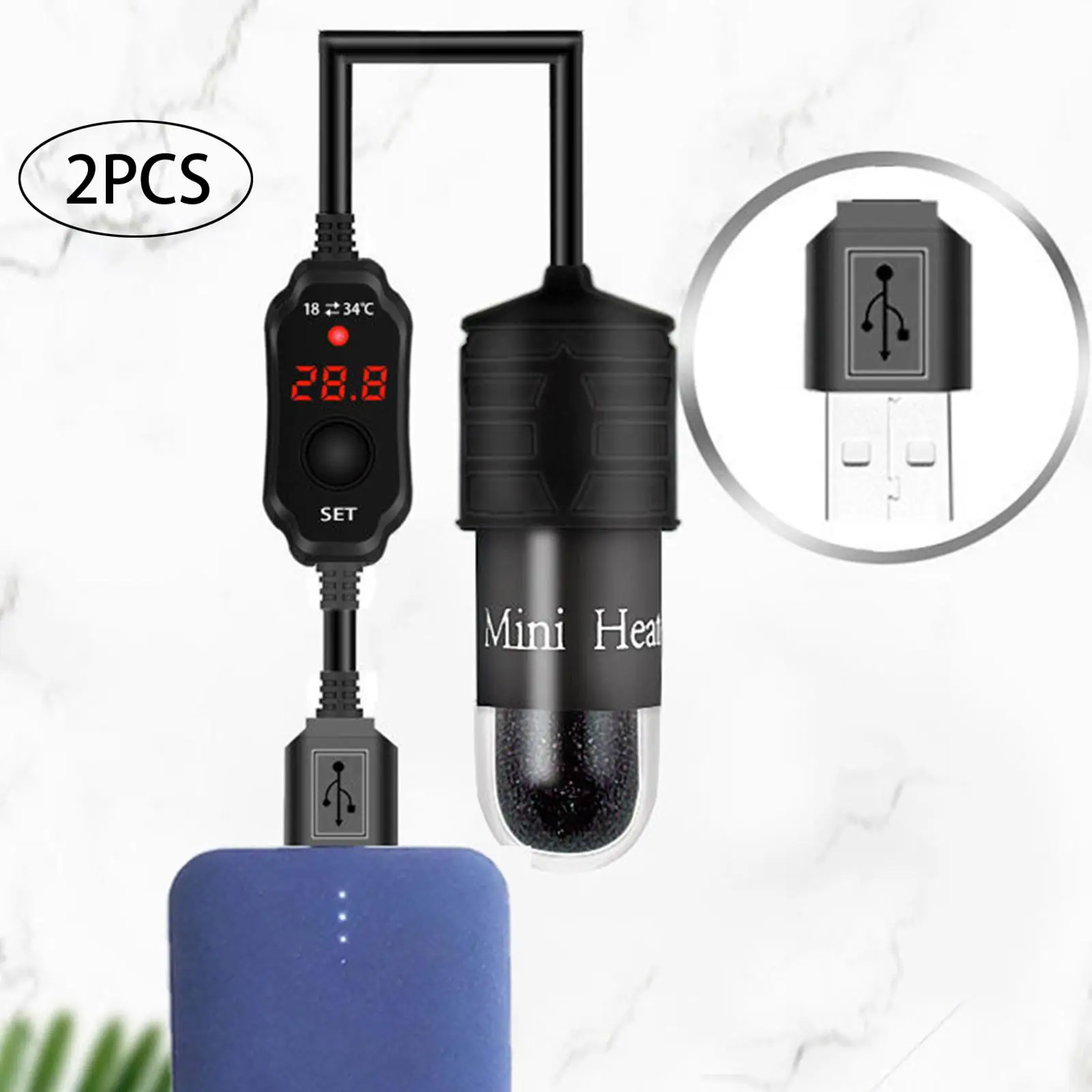 

2x нагревательный стержень для аквариума с цифровым USB-дисплеем, погружной