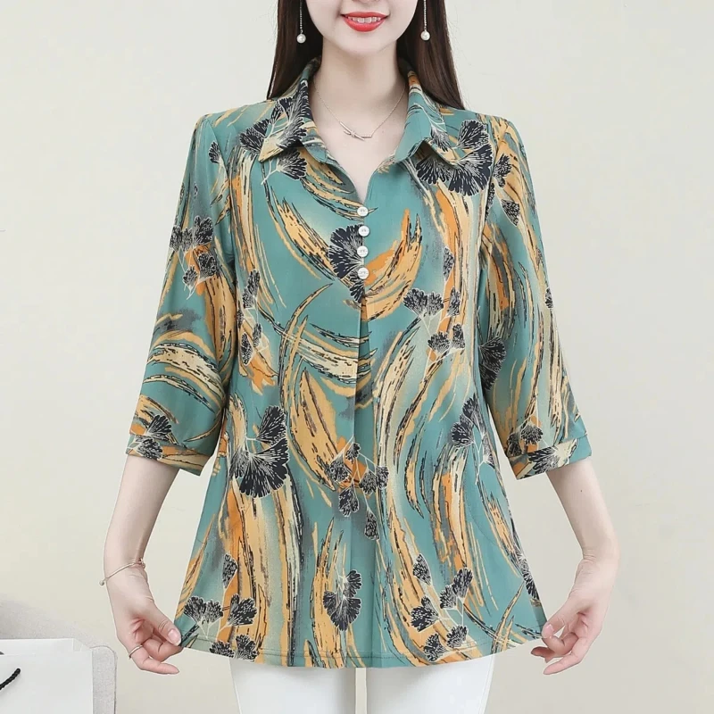 

2024 Women's Clothing Summer Hot Selling Item Age Reduction Three Quarter Sleeve Vintage All-match Zhe Du Western Style Tops