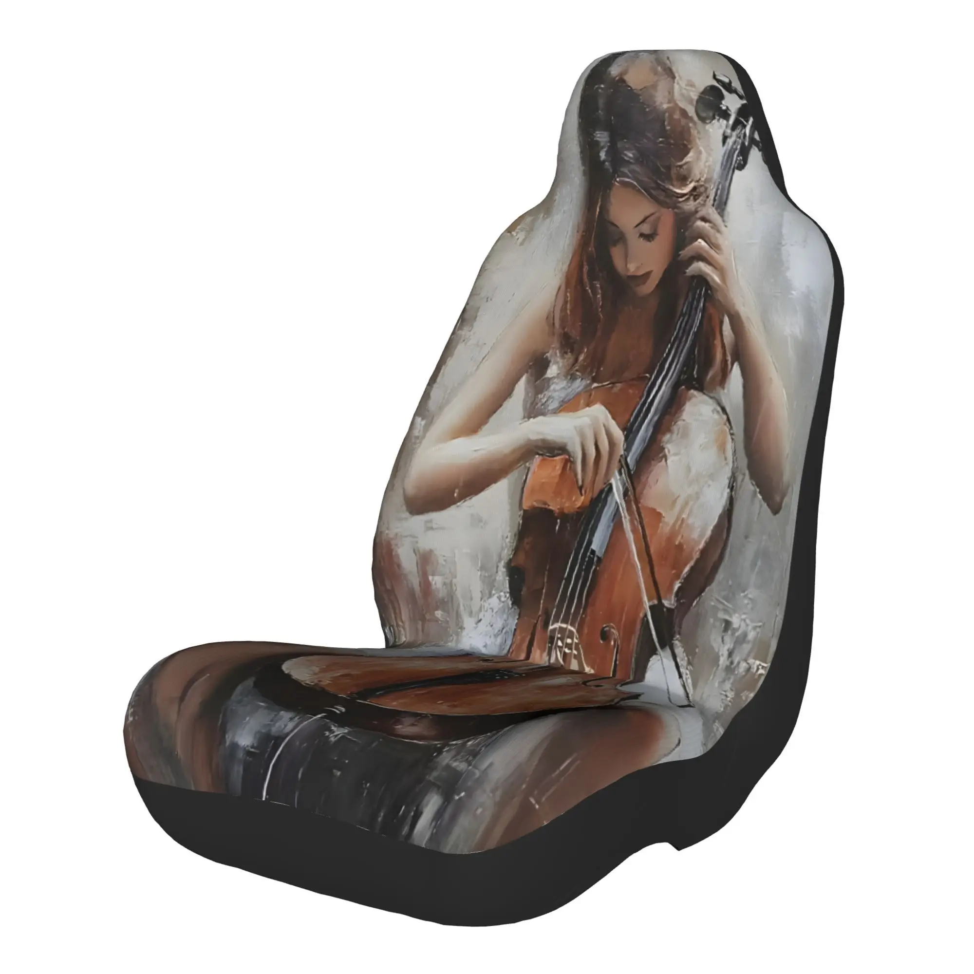 2pcs A Woman Playing Cello In Oil Painting Style With Textured BackgroundCar Seat Covers, Suitable For All Vehicles, Christmas G