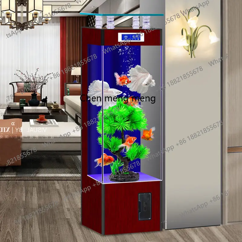 Living room household gold crystal ultra-white glass vertical floor ecological water-free goldfish tank