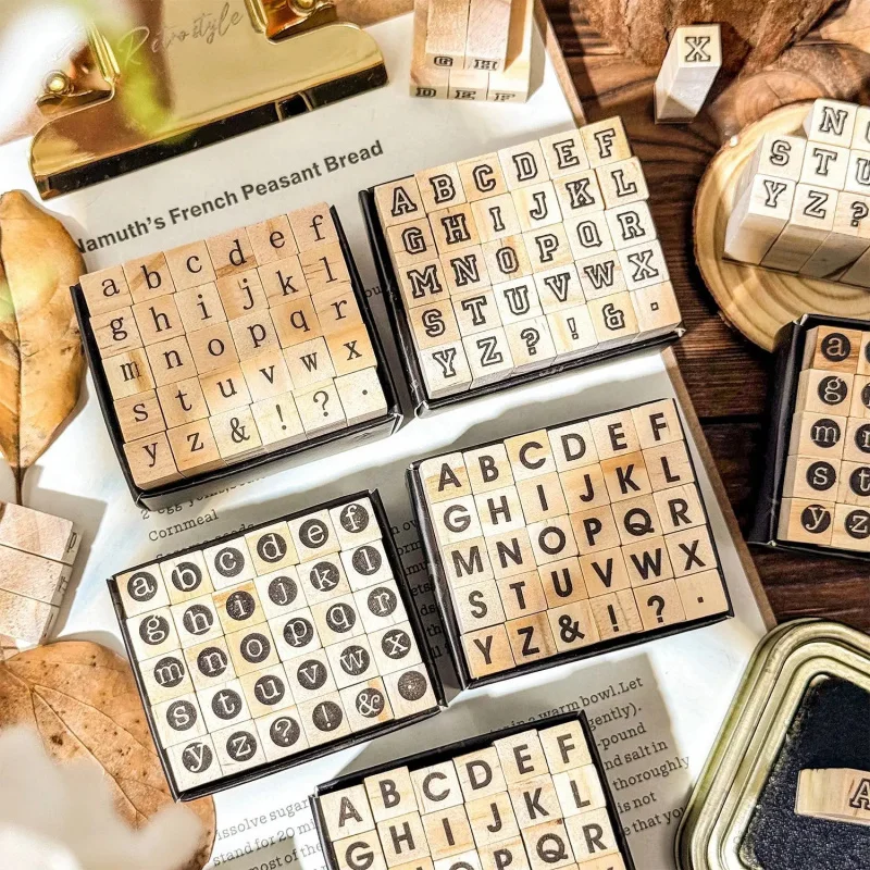 30 pcs/lot English Alphabet Wood Stamps Set, Uppercase & Lowercase Letter Seals, DIY Journaling Tools