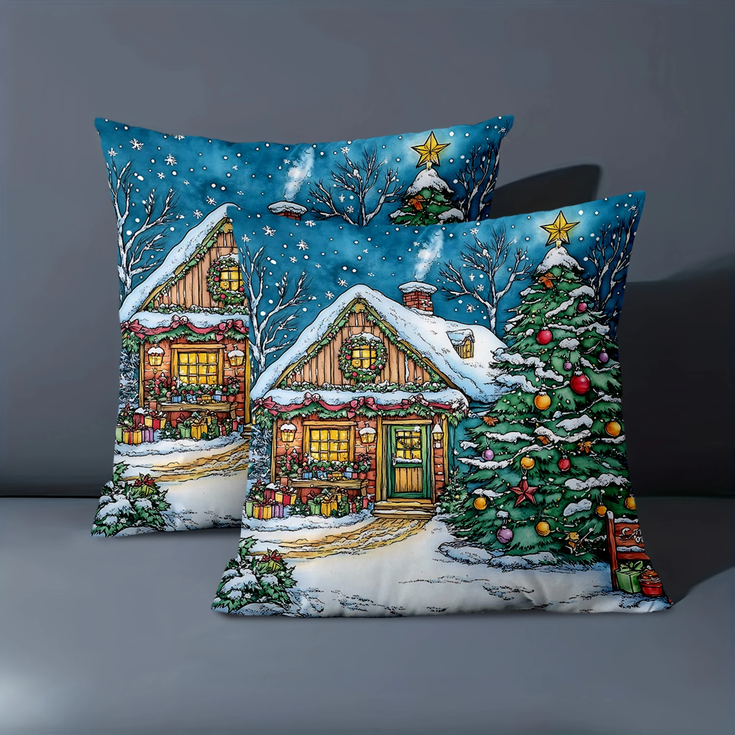 1 Pieces Christmas Cottage Pattern Decorative Throw Pillows Polyester pillowcase, sofa decorative cushion cov Headboard Pillow