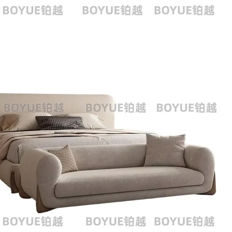for Italian Light Luxury Flannel Sofa Bench Bed End Stool Bedroom Bedside Creative Straight Row Fabric Princess Nordic Wood