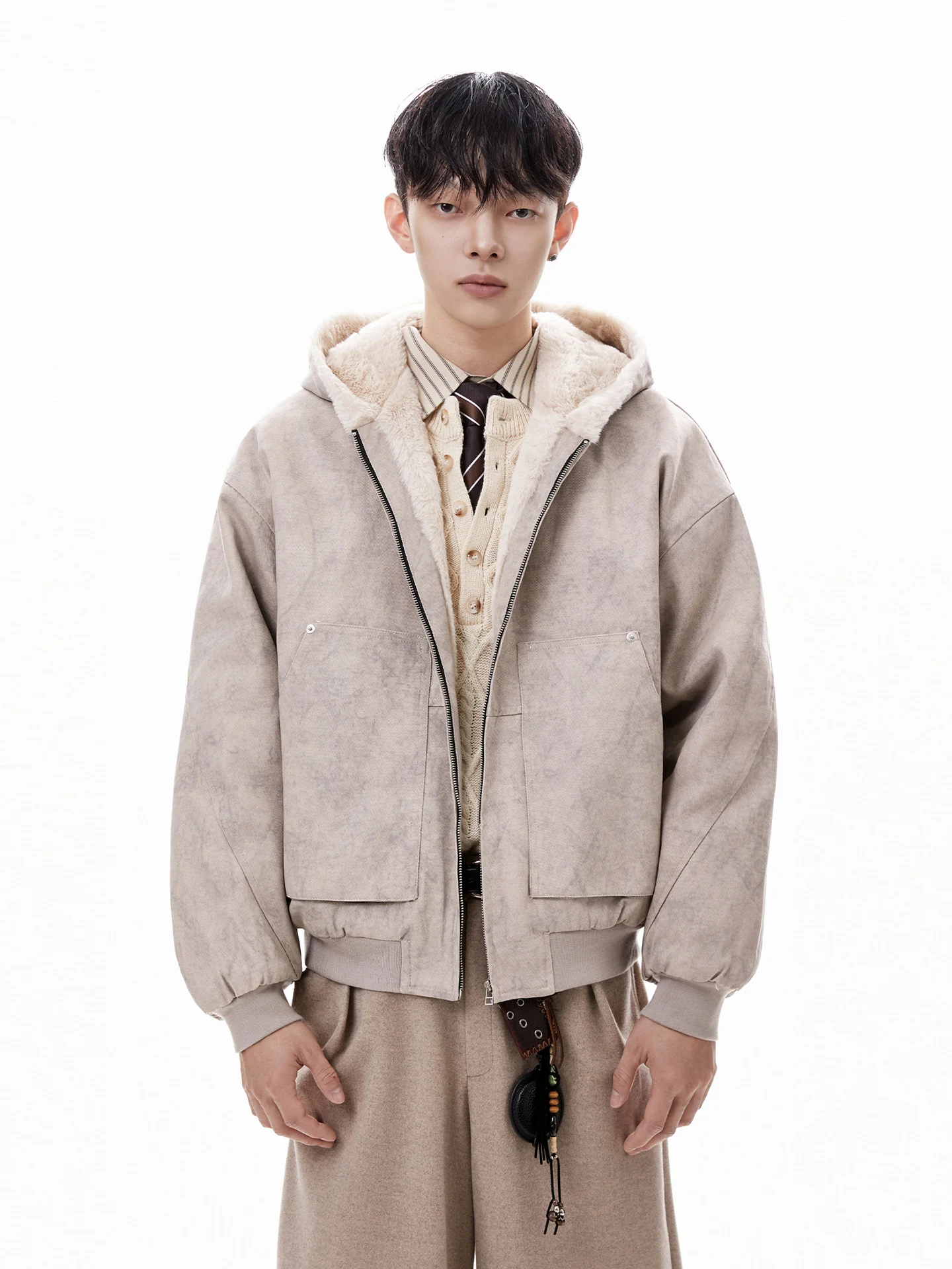 

Trend St Thiened Хлопковая куртка с капюшоном для мужчин и женщин Пара Зимняя модная верхняя одежда Норковое пальто с имитацией теплая свободная посадка o...