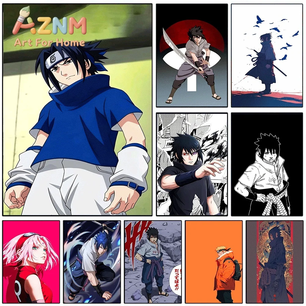 Anime Naruto Uchiha Sasuke Canvas Wall Poster, Popular Cartoon Character Print, Unframed Canvas Painting for Bedroom Living Ro