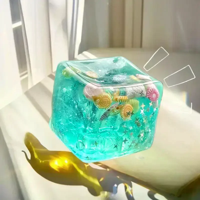 ของเล่นลูกบาศก์สัมผัสสีน้ำทะเลโดย Taba, 1 ชิ้น ลูกบอลบีบคลายเครียดแบบช้า, ของขวัญเพื่อการผ่อนคลายสำหรับเด็กและผู้ใหญ่