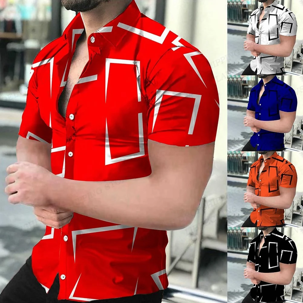 Geometryczne koszule plażowe z nadrukiem 3d Koszule hawajskie z krótkim rękawem Bluzki męskie Koszula graficzna Cuba Camisa Odzież męska