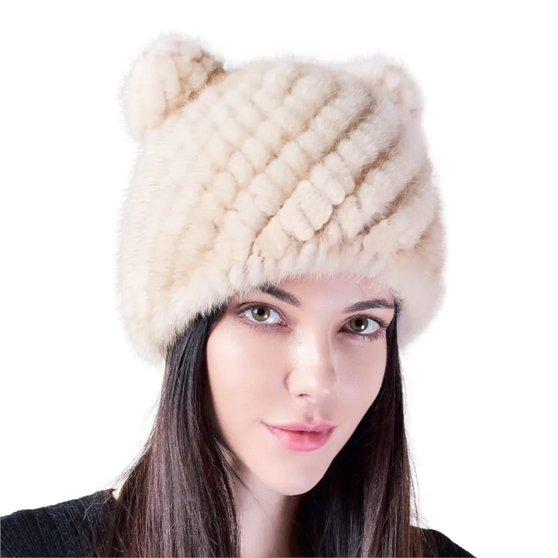 Cute hat ear woven plush ear-protecting casual outing for women warm real fur