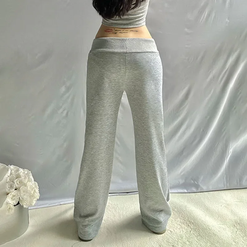 Solid Grey Casual Sweatpants Women y2k Straight Streetwear Pockets Trousers Women Korean Sporty Outfits 90s Pants New
