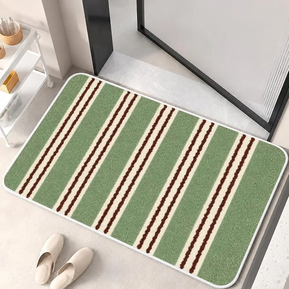 Soft Colored Striped Textures Floor Mat Flannel Rug Soft Non Slip Washable Door Mat for Bathroom Bedroom Kitchen Home Decor