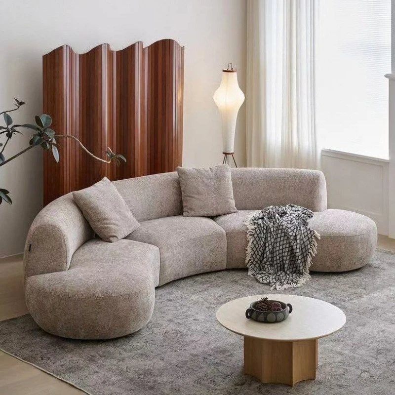 Medieval style curved module combination sofa wind large flat-floor villa fabric art living room crescent moon sofa
