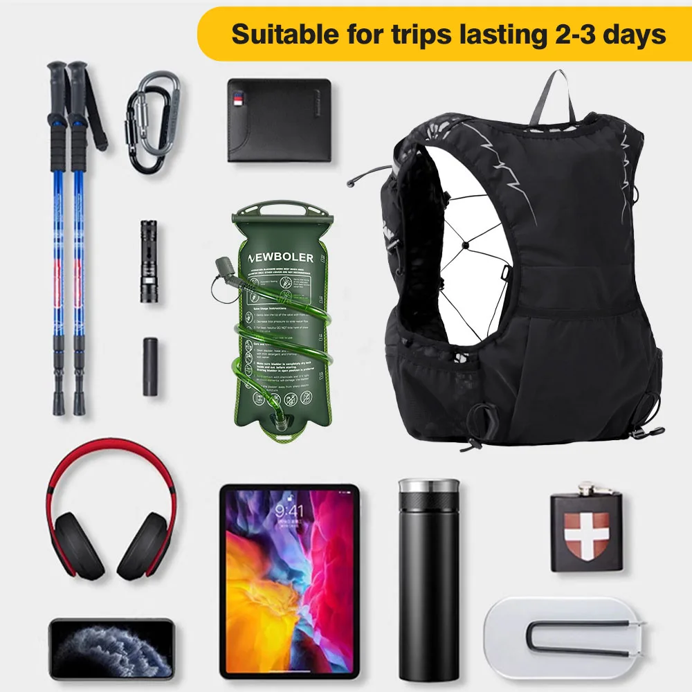 NEWBOLER Outdoor-Laufrucksackweste mit Flaschenhalterung, leicht, für Trailrunning, Radfahren, Joggen, Marathon, Reiten, Klettern – Detail 6