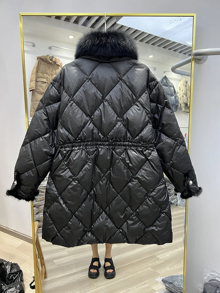 2023 New Female Loose White Duck Down Jackets Ladies  Real Fox Winter Women Winter New Down Coats Thick Warm Long Overcoats