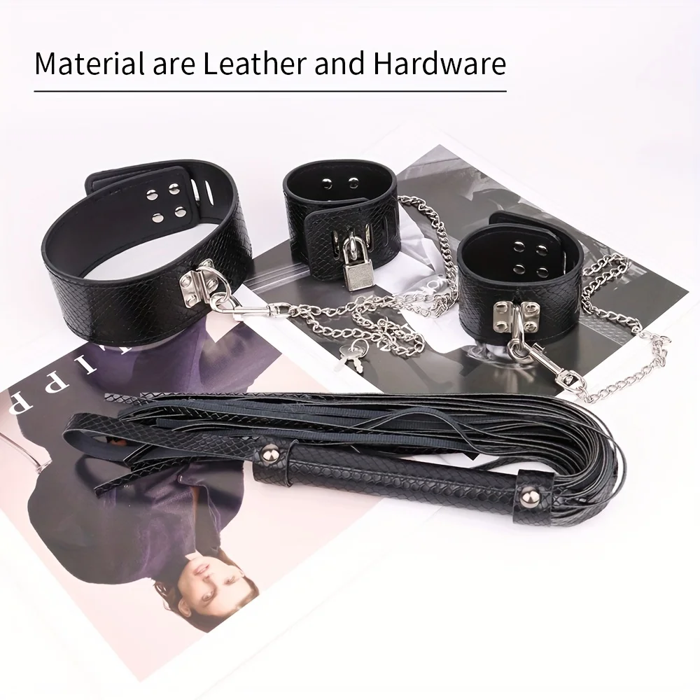 

2PCS Bondage Kit with Leather Collar Handcuffs and Ankle Shackles BDSM Alternative Adult Flirting Sex Toys for Women and Couples