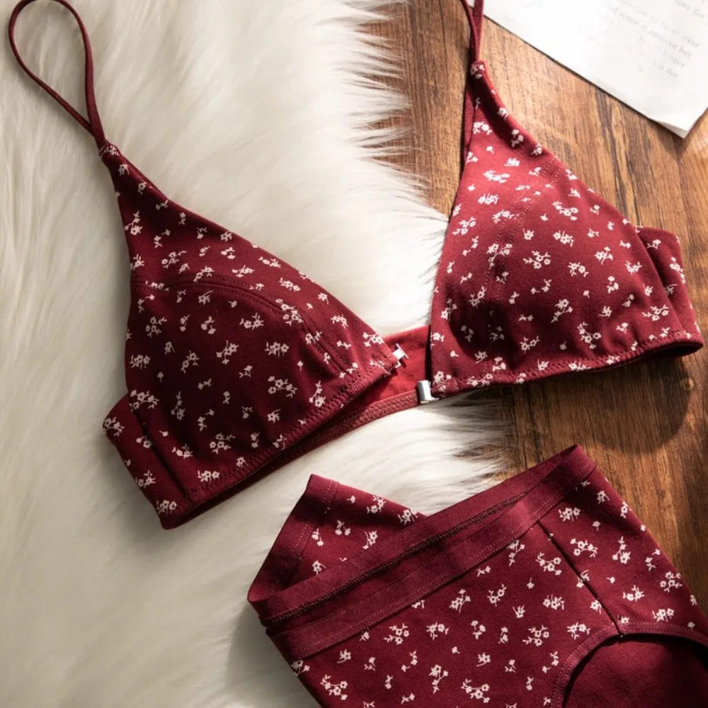Lencería Sensual Mujer Conjunto Sujetador Copa Triangular Espalda Bonita Sin Costuras Cierre Delantero Estilo Francés 32-36