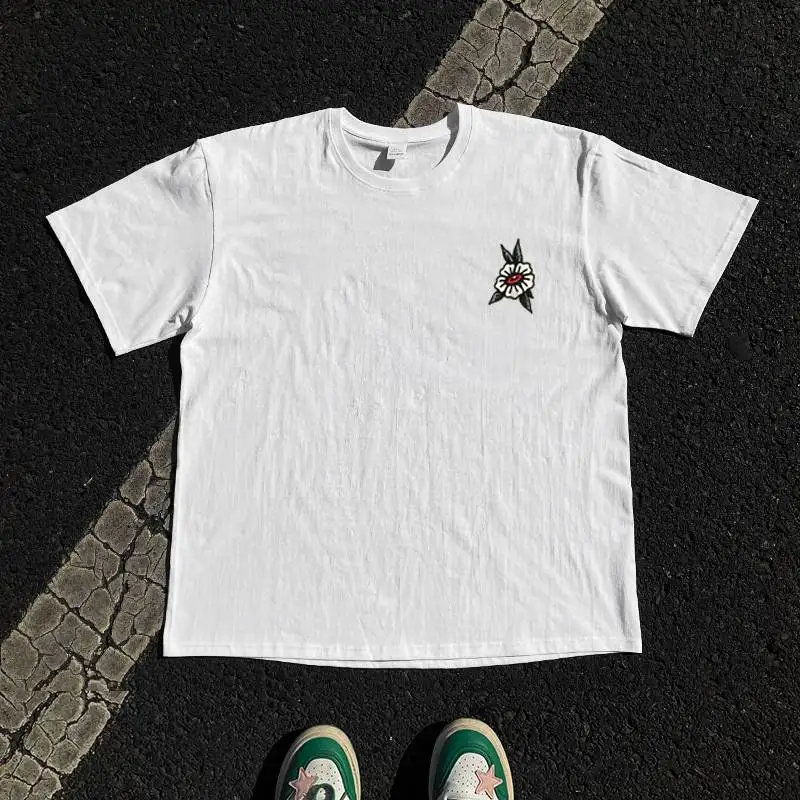 Heavyweight 260g Pure Cotton Short Sleeve T-Shirt Unisex Tattoo Style Back Graffiti Charitable Money Making Fashion Top