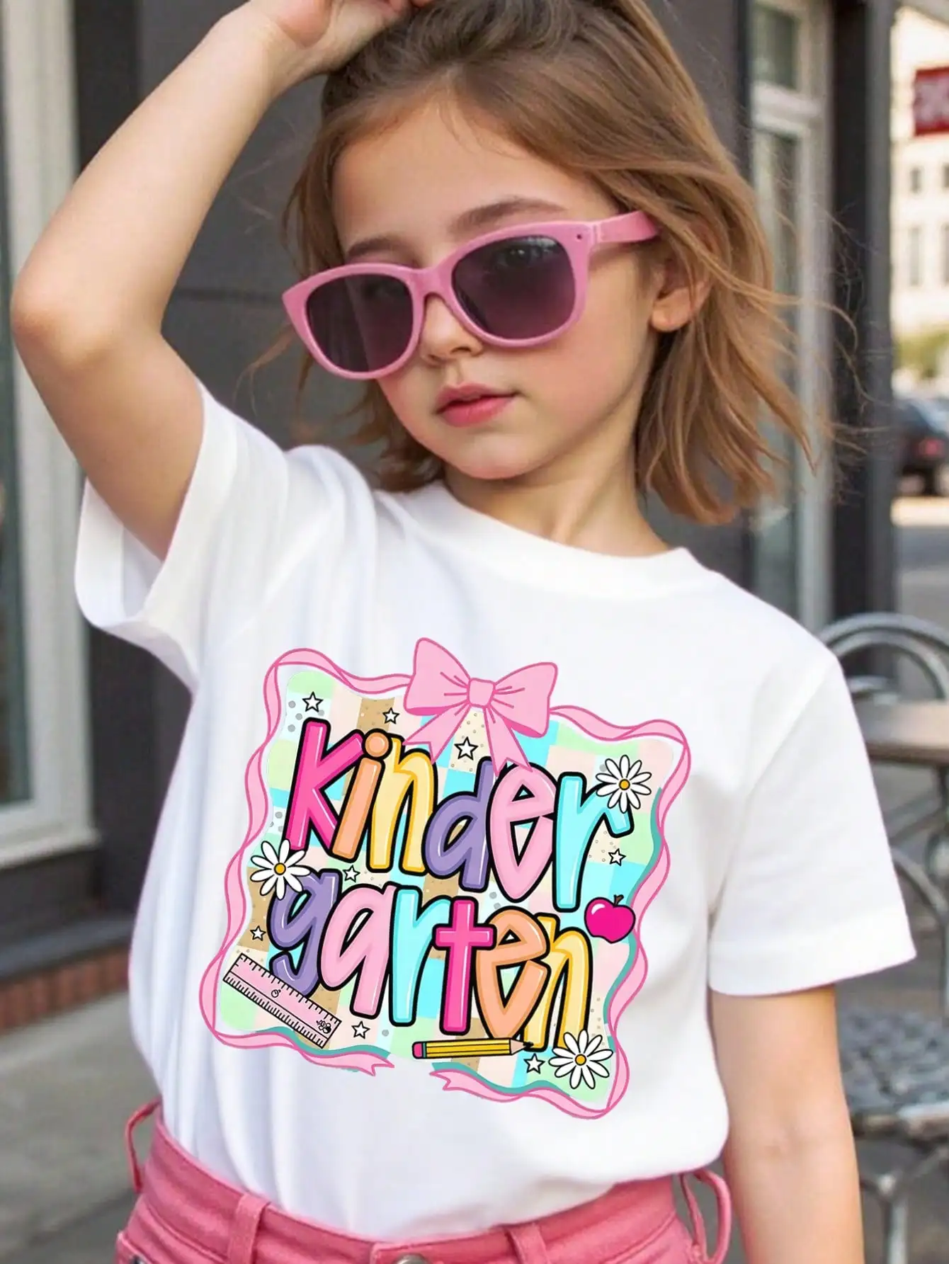 Boys Girls Kindergarten Cotton Graphic Tee, Round Neck Black Summer Tee, Educational Print, Cute Back To School Top, First Day School Gift