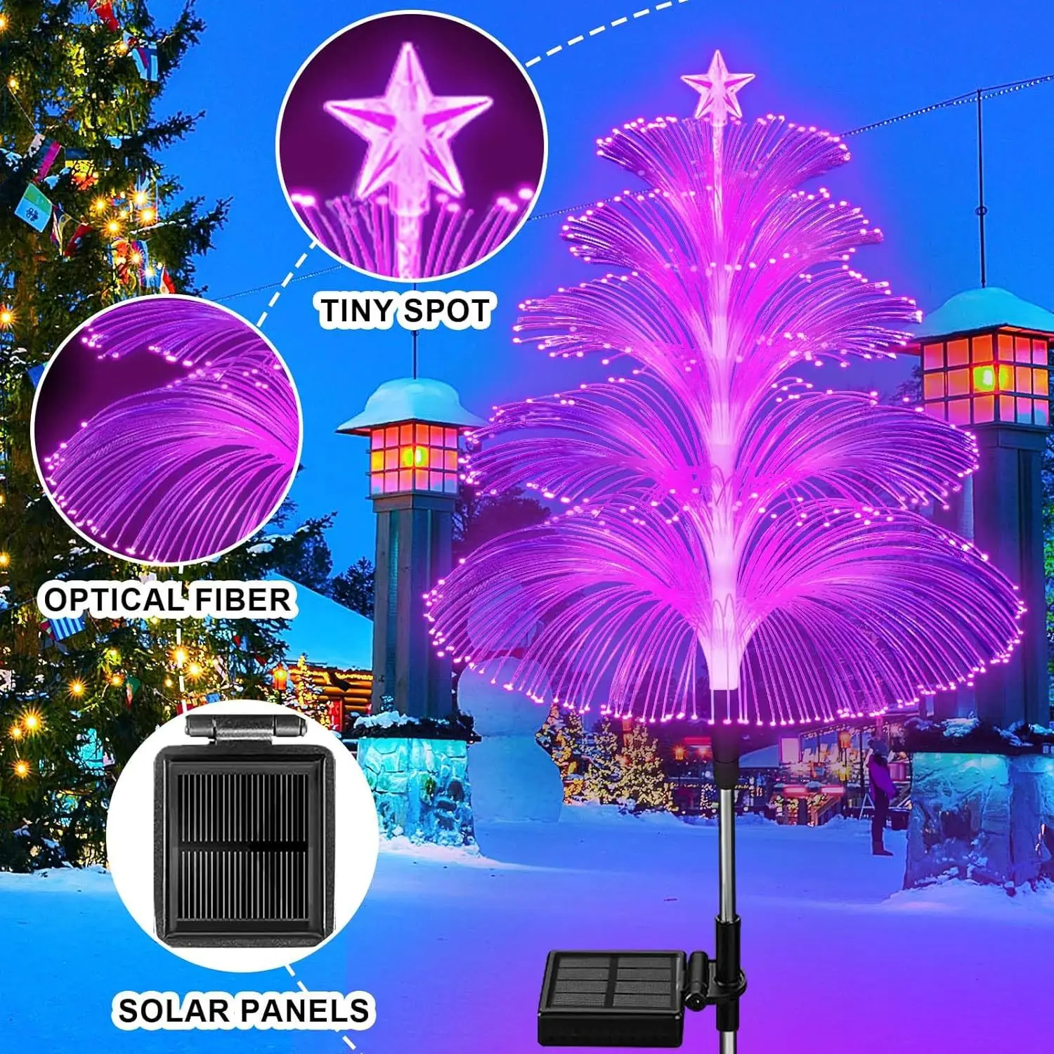 Solar five-layer fiber optic light five-layer fountain outdoor decoration waterproof atmosphere light 5-layer fiber optic