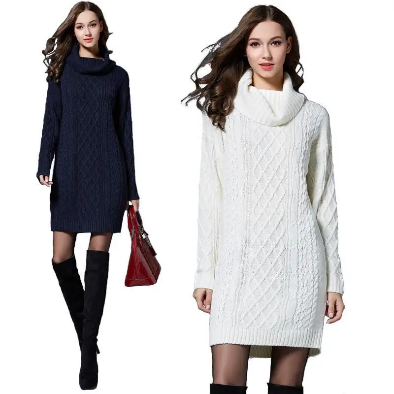 

Autumn Winter New Sle Women's Knitted Dr Long High Collar Sweater Loose Fit Cleanfit Design Thiened Tee-acetate Fiber