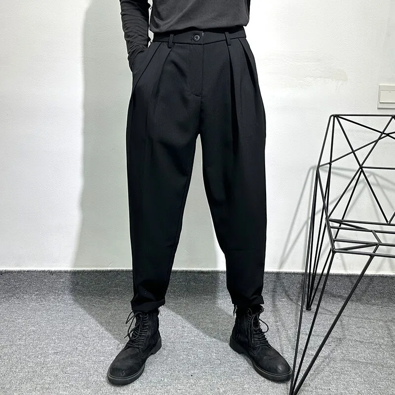 Design Sense Spring and Summer Fashion Dark Simple Workwear Loose Drooping Non-Ironing Quick-Drying Ankle-Tied Trousers