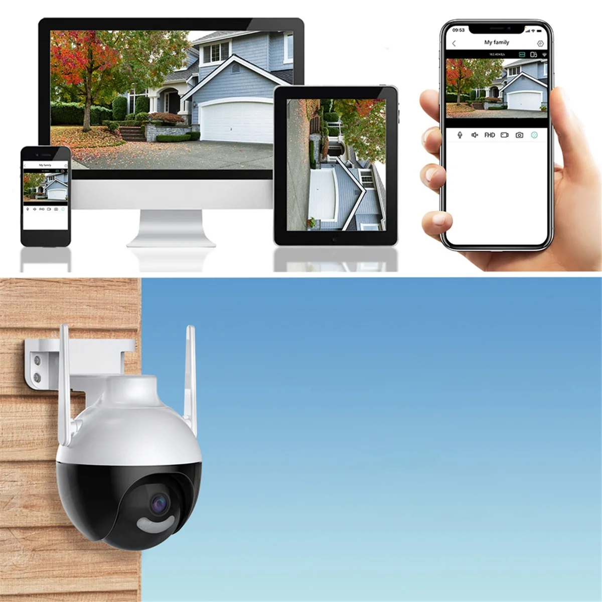 AB53 4K 4MP PTZ Auto Tracking IP Icsee WiFi Camera Color Home Security Audio Outdoor Video Surveillance EU Plug