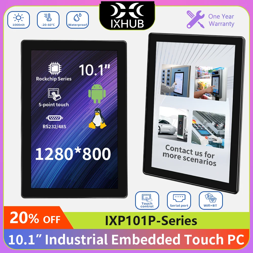 

IXHUB 10.1-дюймовый промышленный встраиваемый сенсорный ПК новой версии Rockchip с емкостным сенсорным экраном, Android 13, Ubuntu 20.04, HMI для торговых автоматов