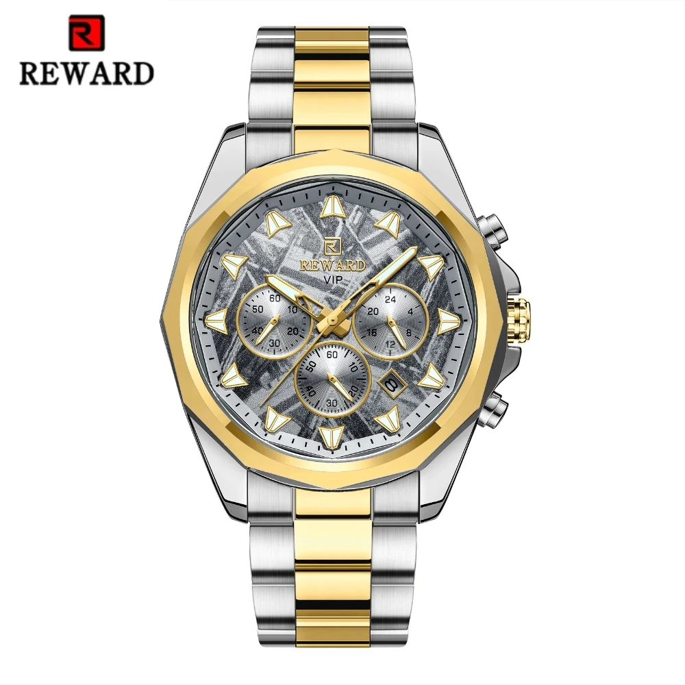 

REWARD 812052 Fashion Men's Quartz Watch Art Design Large Dial Chronograph Calendar Waterproof Stainless Steel Watches for Man