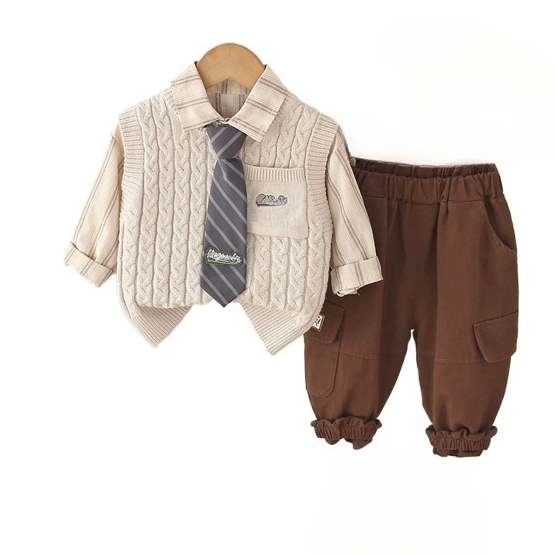 

Новый весенне-осенний костюм для малышей, детский жилет для мальчиков, рубашка с длинными рукавами, брюки, комплект одежды из 3 шт./компл., комплект одежды для младенцев, детские спортивные костюмы