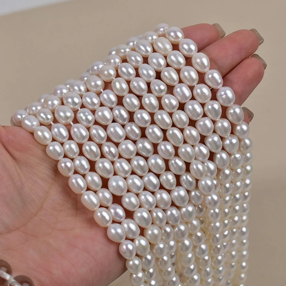 AAA Natural Freshwater Pearl Loose Beads 7-8mm Rice Shape Beads for Jewelry Making DIY Necklace Bracelet Semi-finished Material