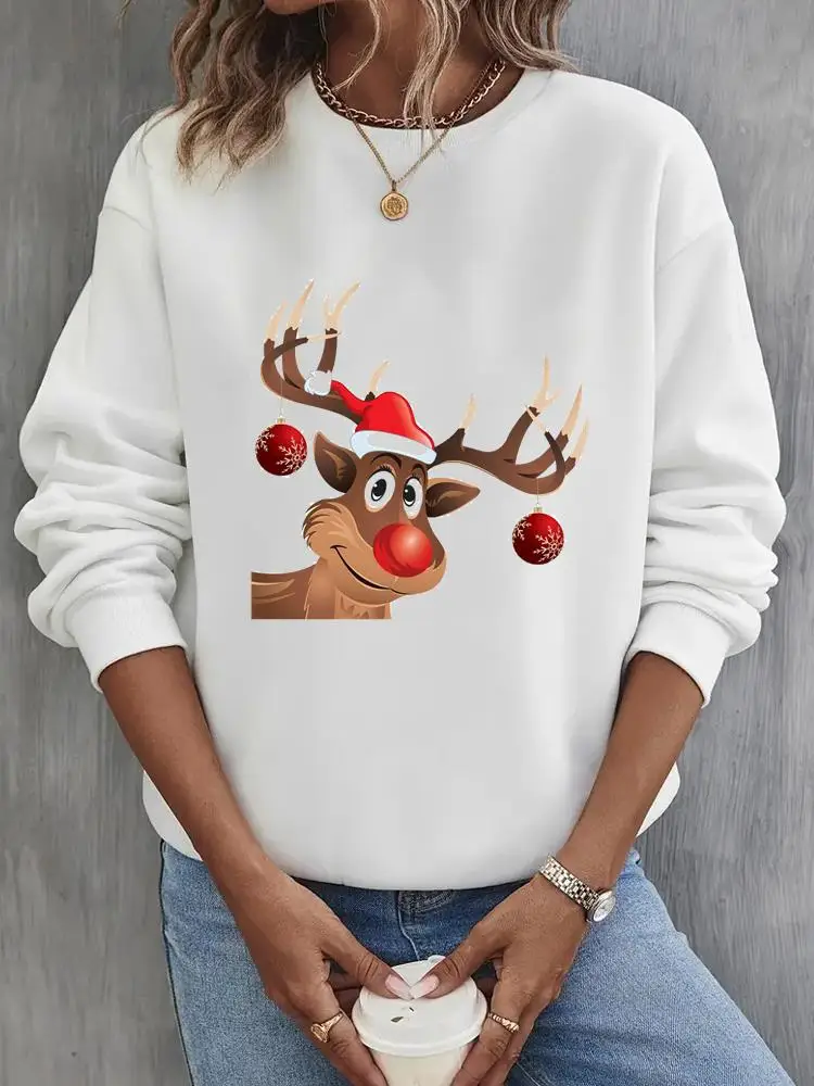 

Cartoon Trend 90s Lovely Pullovers Holiday New Year Christmas Graphic Sweatshirts Fashion Casual Print Female Women Clothing