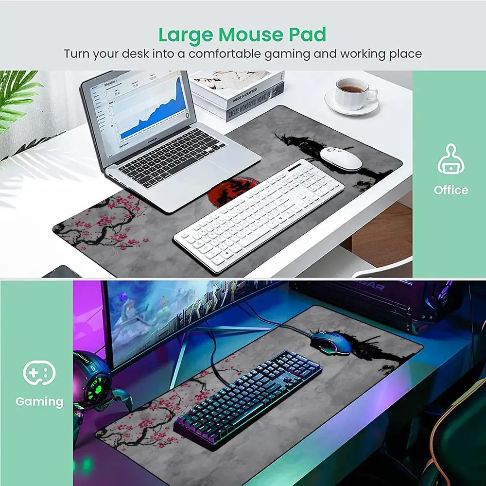 Cherry blossoms samurai large Mouse Pad Desk Mat with Stitched Edges non-Slip rubber base pc accessories Gaming mat mouse pads