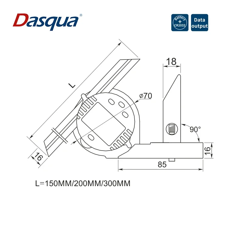 Dasqua Stainless Steel 0-360 Degree Universal Digital Protractor Angle Ruler Measuring Tool