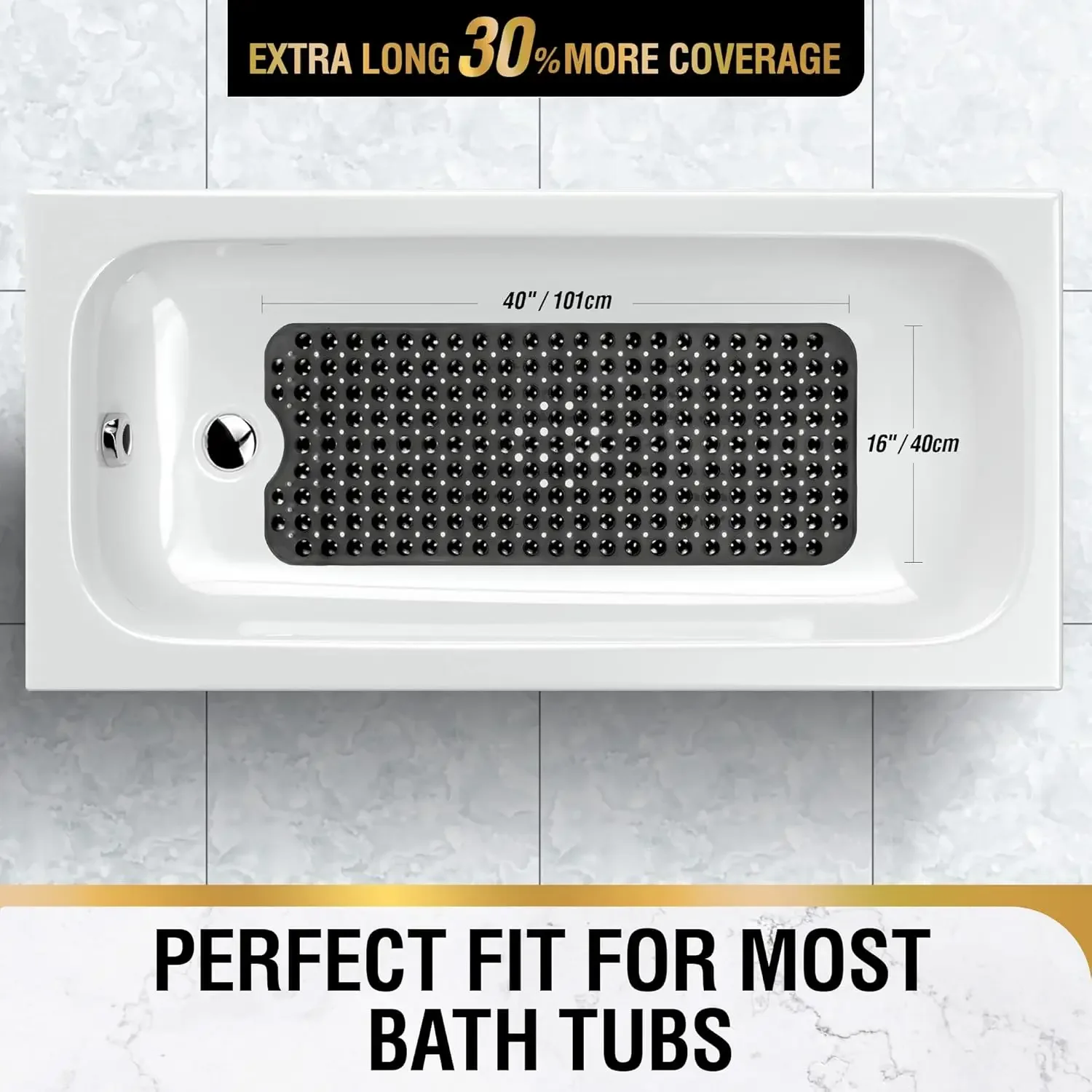 1pc Extra Long Bathtub Mat Non Slip 40x 16 Inch, Inside Shower Mats with Suction Cups & Drain Holes, Soft Safe Massage Bath Mat