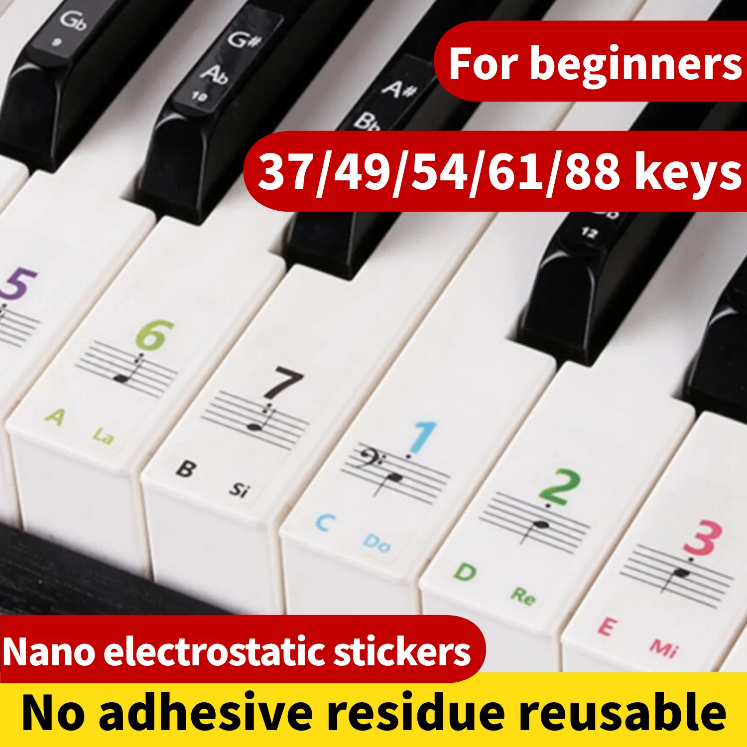 ملصقات لوحة مفاتيح البيانو، مناسبة لمفاتيح 88/61/54/49/37، كبيرة وسهلة التذكر، للتعلم، ملصقات ملاحظة للمبتدئين