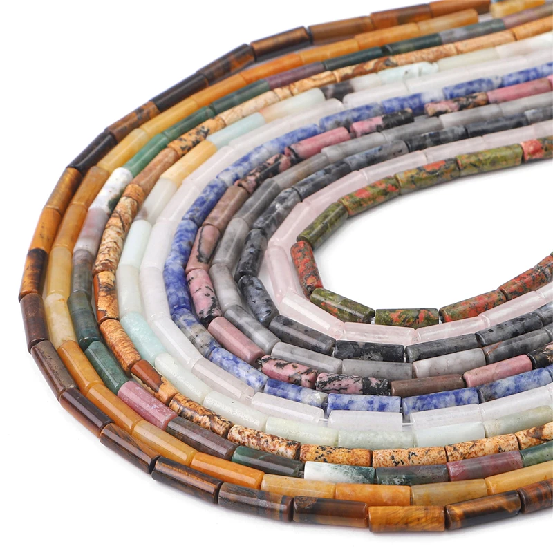 4 x 13 mm lange zylindrische Perlen aus Naturstein in mehreren Farben für die Herstellung von DIY-Schmuck, Halsketten, Armbändern und Zubehör – Detail 1