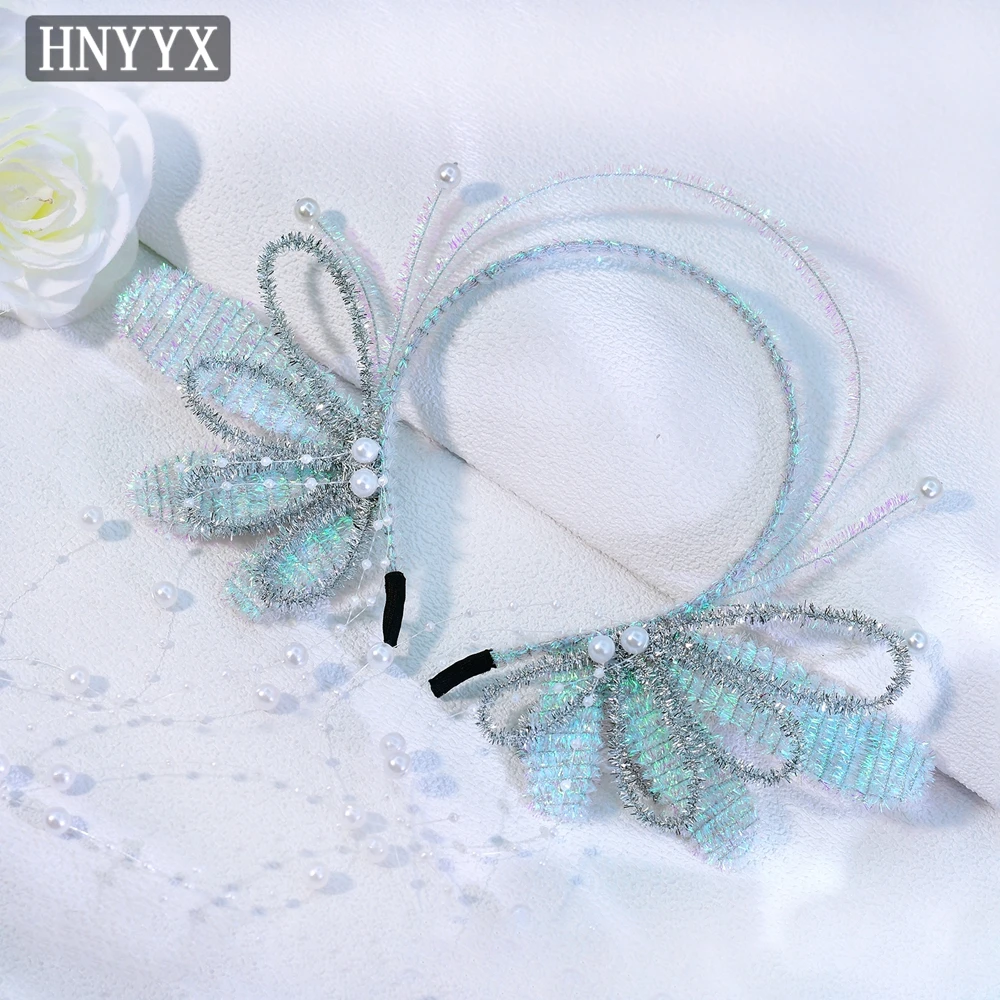 

HNYYX Elf Wings Headband Halloween Christmas Dress Up Hairband Handmade Long Tassel Headdress Holiday Party Hair Accessory A399