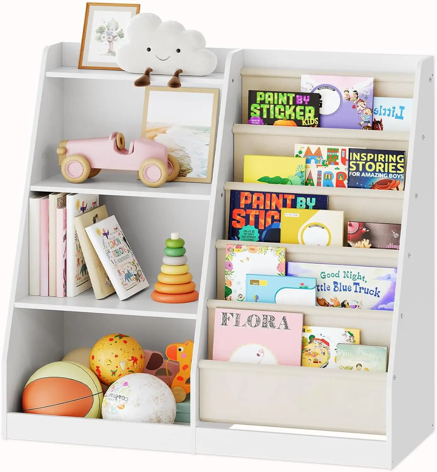 4- Kids Bookshelf and Toy Storage, 6 Layer Fabric Toddler Bookshelf, Kids Toy Storage Organizer, Sling Kids Bookcase,