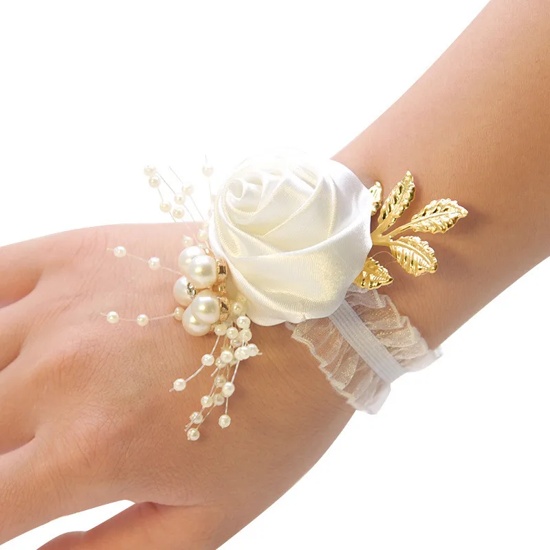 1PC Artificial Wrist Flower Bridesmaid Bracelet Sisters Hand Flowers Prom Wedding Accessories Gifts For Guests Bridal Corsage