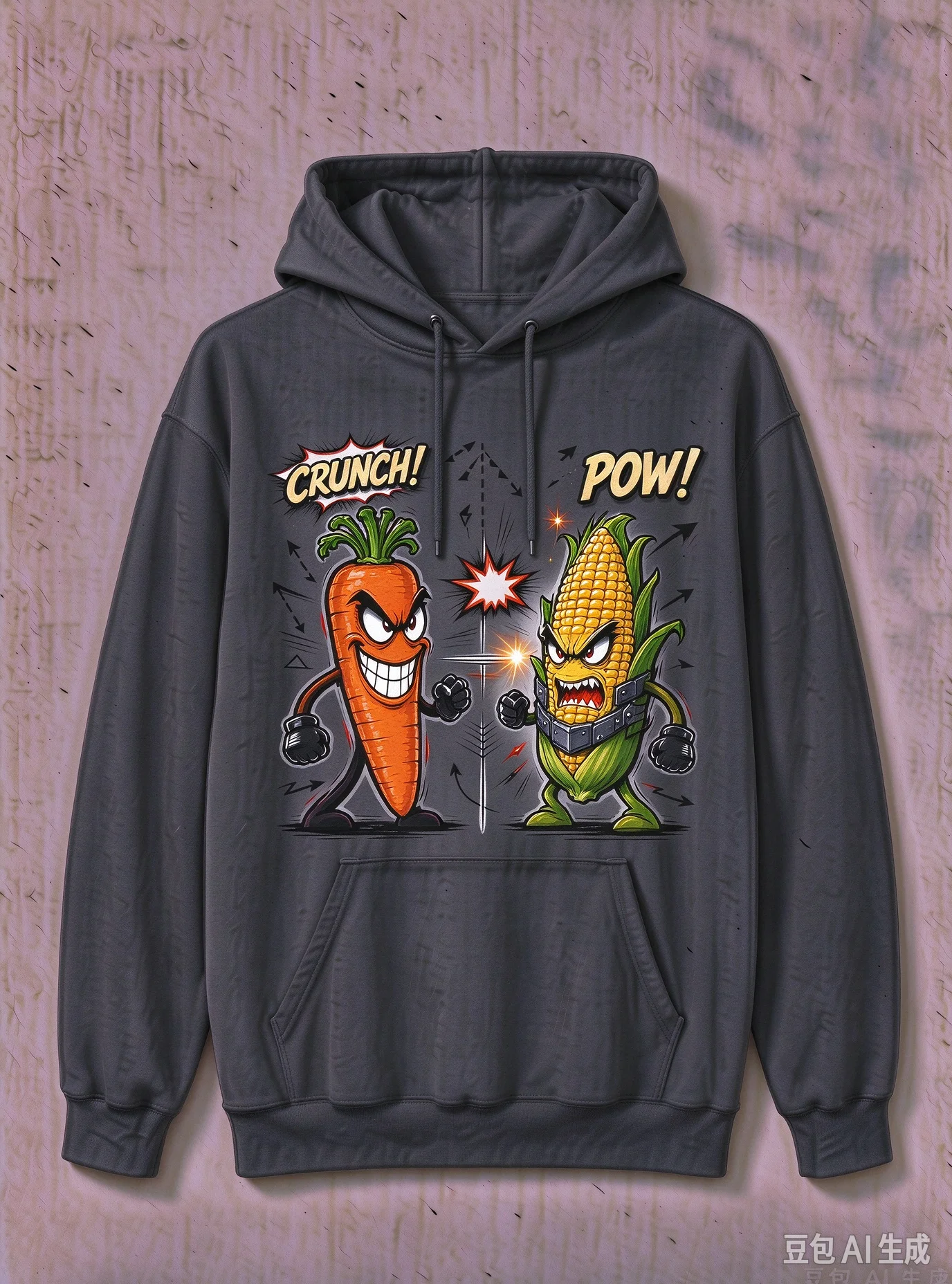 Unisex Evil Carrot VS Evil Corn Graphic Hoodie Men Women Funny Cartoon Print Long Sleeve Hooded Sweatshirt Streetwear Loose Pull