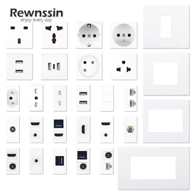 DIY Moduł gniazd ściennych Włochy Brazylia UE FR Gniazdka elektryczne, dane HDMI USB 3.0, porty sieciowe Cat5e CAT6 TV, gniazda USB typu C
