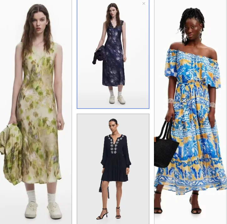 

Spanish foreign trade original single V-neck printed dress blue high street wind fold fashion women's long dress