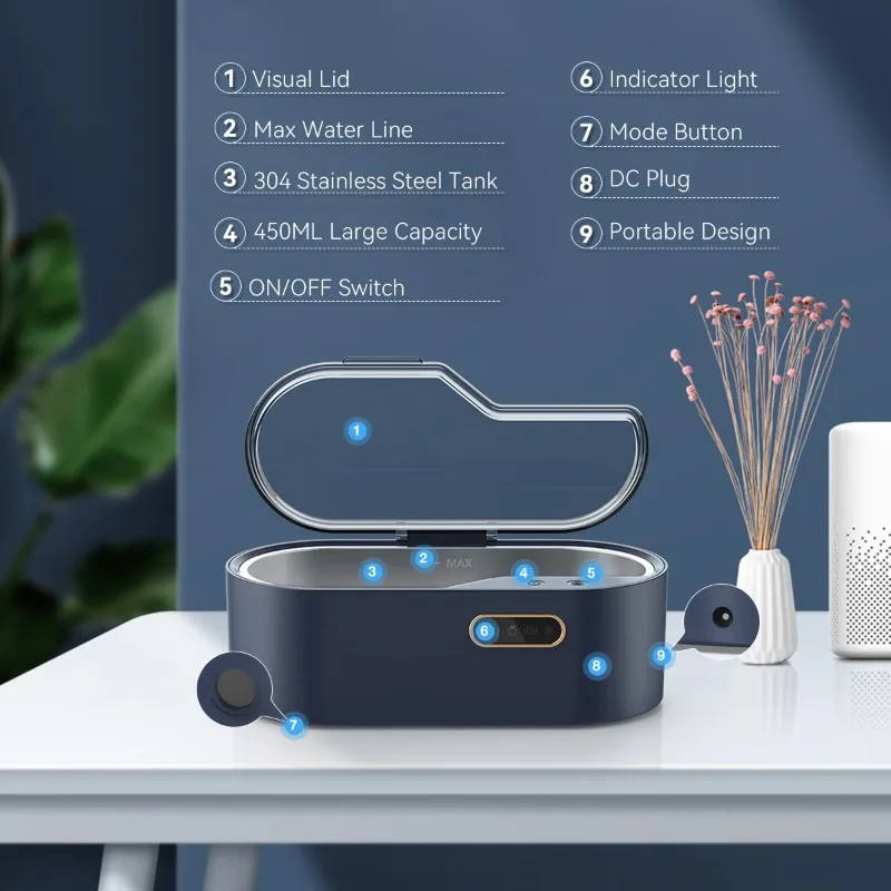 보석 청소 기계, 450ml 보석 클리너, 4가지 시간 설정 45KHz, 보석, 안경, 시계, 은, 반지, 목걸이, 동전용