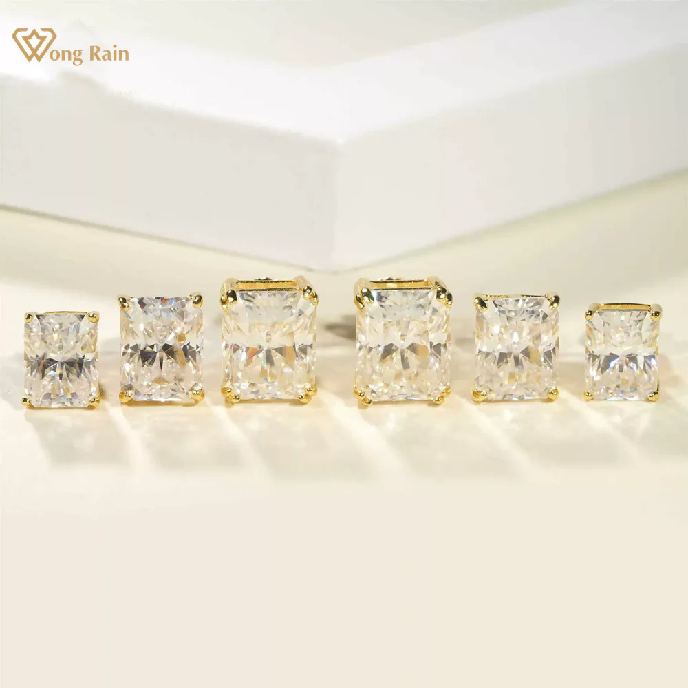 

Wong Rain Solid 925 Sterling Silver VVS1 3EX D Color Radiant Cut Real Moissanite Diamonds Gems Ear Studs Earrings Fine Jewelry