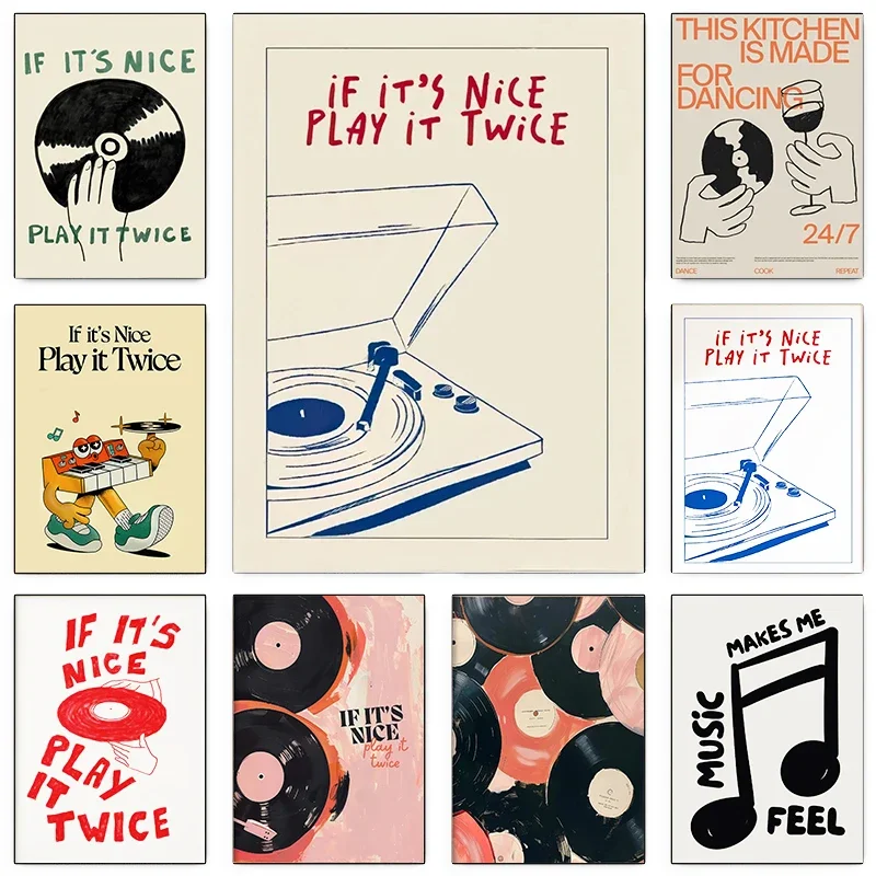 ملصق مشغل الموسيقى الحديث إذا كان الأمر جيدًا، العبها مرتينًا مطبوعًا على القماش لغرفة المعيشة وغرفة النوم وغرفة النوم والديكور المنزلي للموسيقى #1