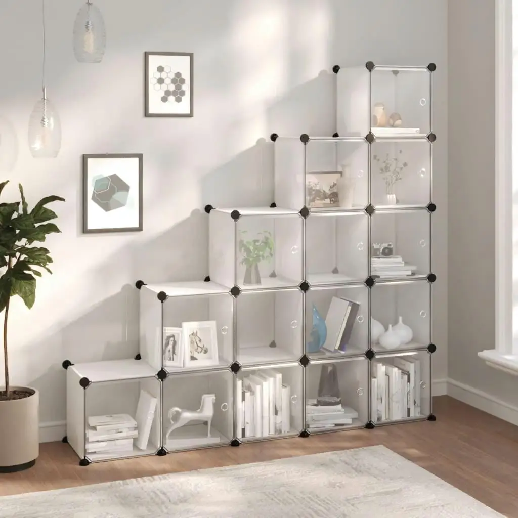 15-Cube Storage Organizer with Doors - Clear PP Plastic Shelving Unit for Home & Office