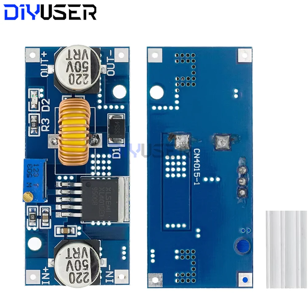 XL4015 DC-DC Step-Down-Modul, 5 A, einstellbares Netzteil, 4–38 V auf 1,25–36 V, mit Kühlkörper für LED, Ladegerät
