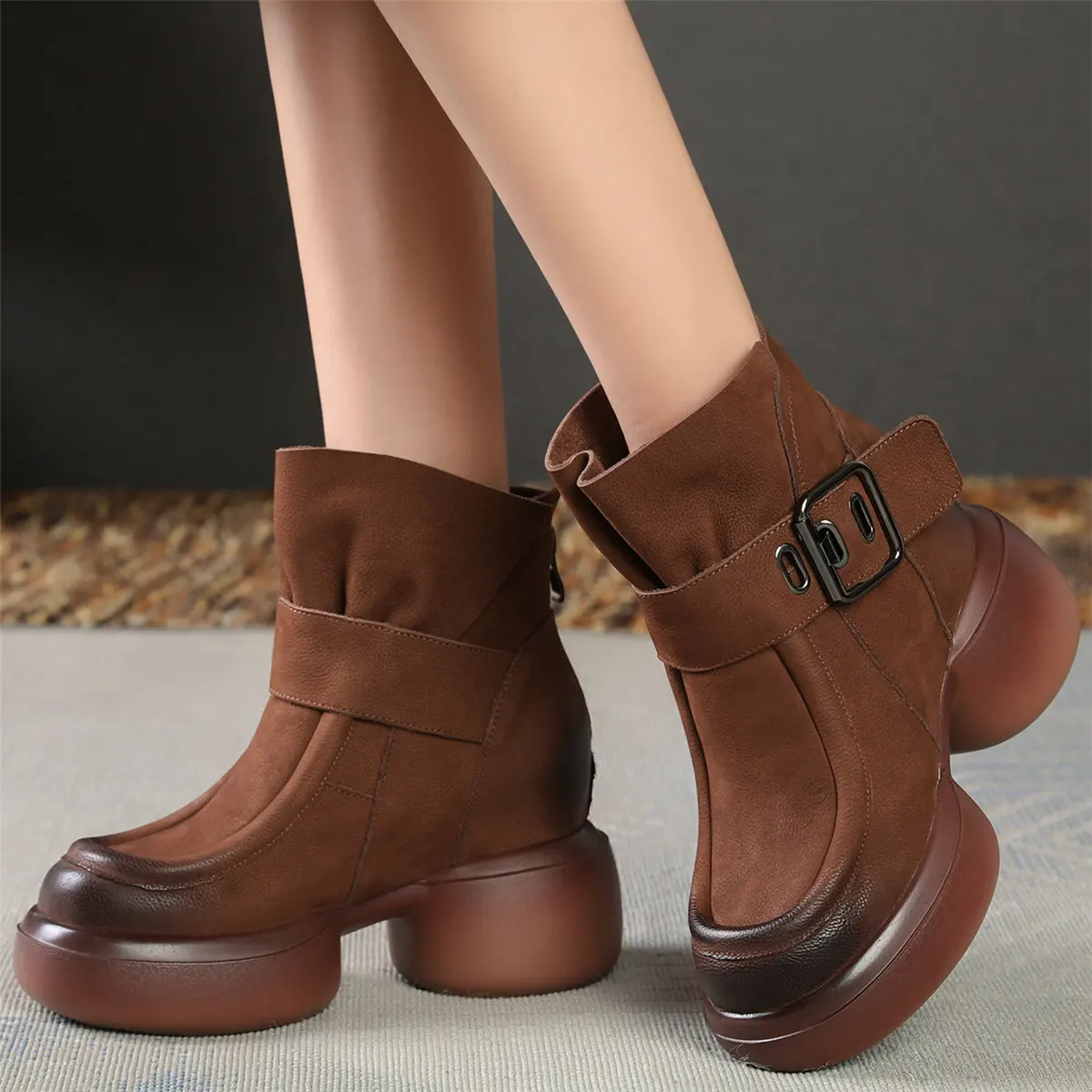 

Platform Pumps Shoes Women Genuine Leather Super High Heels Snow Boots Female High Top Round Toe Fashion Sneakers Casual Shoes